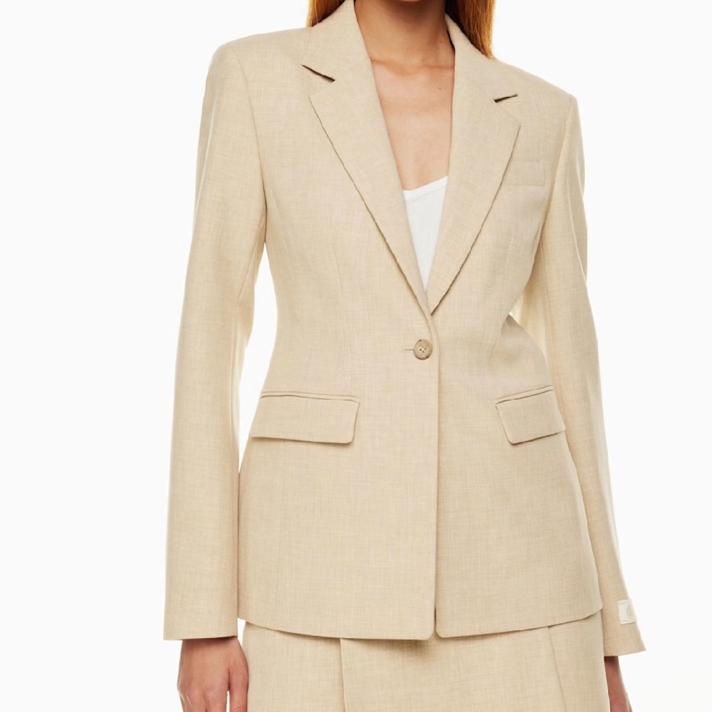Babaton Beige Single-Button Tailored Blazer